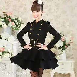 秋冬新款女装职业装公主气质韩版通勤ol小立领收腰大摆毛呢连衣裙
