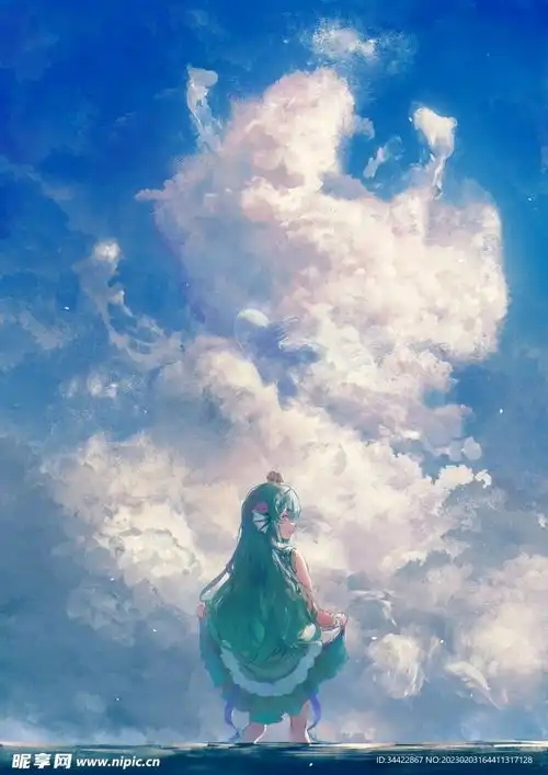 蓝天白云下的女孩设计图风景漫画
