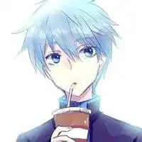 二次元男蓝头发喝可乐
