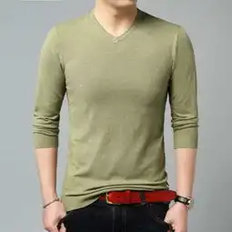 2018秋冬青年男纯色v领针织衫中年男秋薄款毛衣打底衫男装长袖t恤
