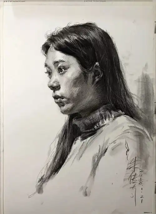 教你画侧面的长发女青年素描头像视频教学

