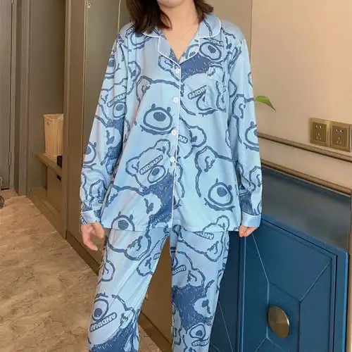 牛奶丝韩版宽松ins风甜美可爱卡通长袖家居服
