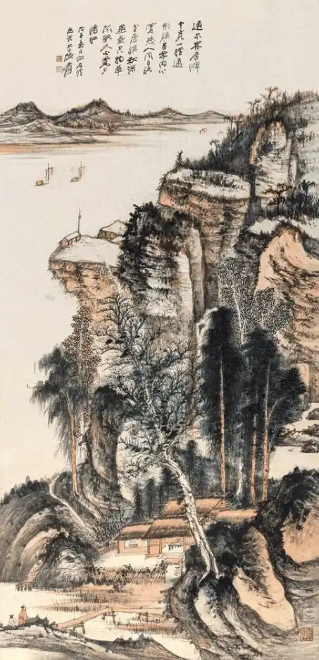 山水苍郁张大千绢本青绿山水巨制烟江叠嶂图
