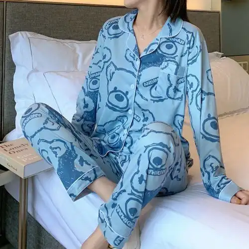 牛奶丝韩版宽松ins风甜美可爱卡通长袖家居服
