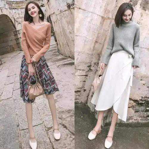 女生日常穿搭,针织衫阔腿裤慵懒随性,气质大方
