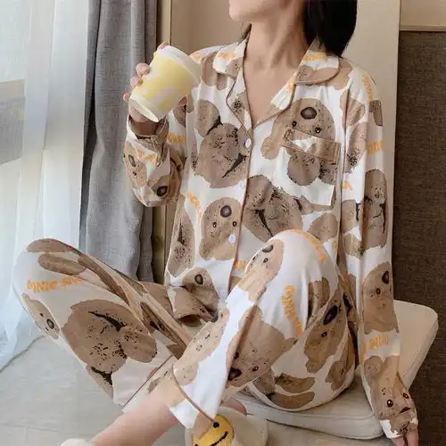 牛奶丝韩版宽松ins风甜美可爱卡通长袖家居服
