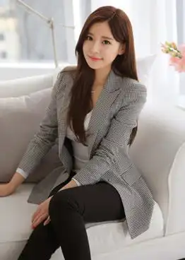 2014秋季新款赫本风千鸟格小西装外套开衫风衣毛衣套装小西装外套开衫中长款休闲小西服
