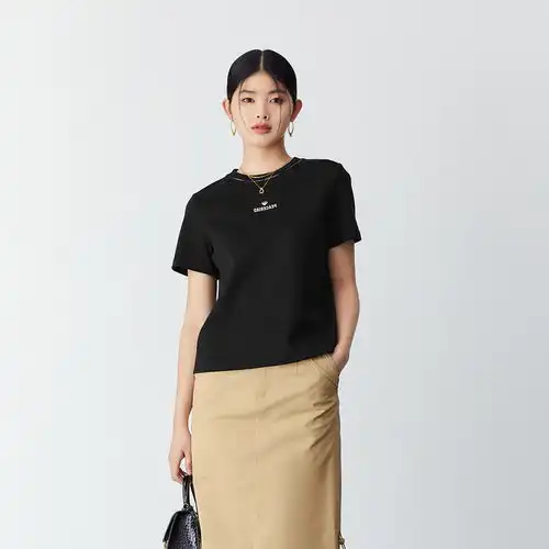 真维斯女装半袖上衣2024夏季休闲简约字母印花宽松短袖t恤jr雾霾蓝850116084as
