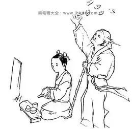 清明节古代人物简笔画图片祭拜亲人

