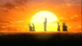 求图,动漫风,夕阳下的朋友们的背影
