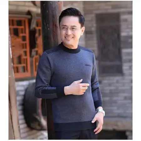 洋湖轩榭冬季中老年人男装针织衫中年男士毛衣圆领加厚4050岁爸爸装衣服a图片大全邮乐官方网站
