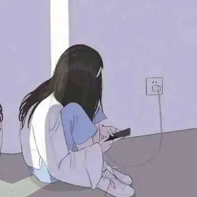 一男一女手绘拿手机情头头像
