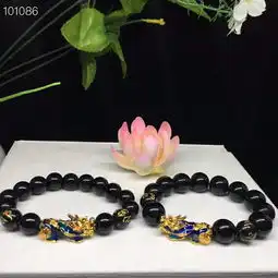 精品黑色佛珠搭配七彩貔貅男女款手串黑曜石手持念珠
