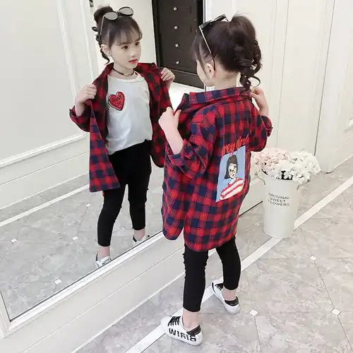 童装女童春装衬衫2019新款韩版中大童长袖上衣儿童休闲条纹衬衣
