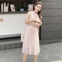 棉麻连衣裙2018夏季韩版新款女装显瘦无袖中长款衬衣网纱裙子套装
