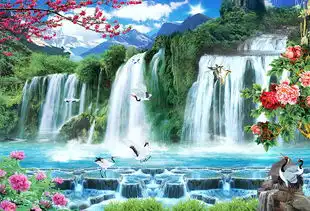 山水风景瀑布桃花牡丹中式背景墙装饰画图片设计素材高清模板下载256.75mb电视背景墙大全

