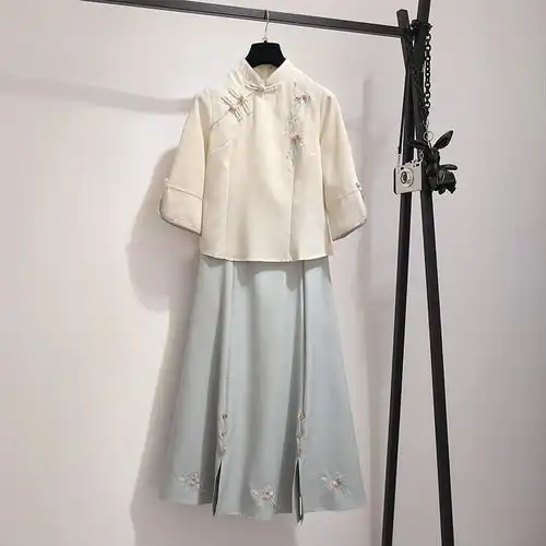 民国风女装复古学生装春秋改良日常装中国风汉服女唐装旗袍两件套
