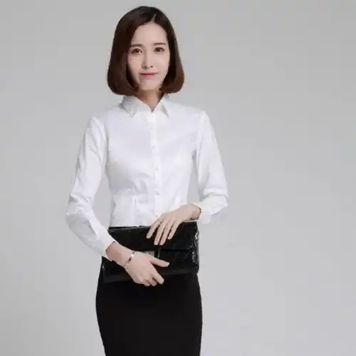 2020春秋新款韩版修身纯色白衬衫女长袖职业正装工装打底衫
