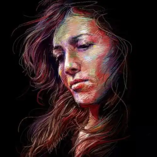 用粉笔彩铅画出来的头像,有意思......
