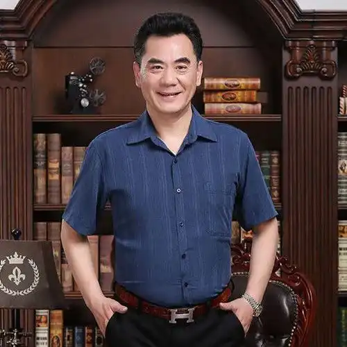 中老年长袖衬衫男宽松棉爸爸衬衫亚麻50爷爷衬衣70岁春夏季
