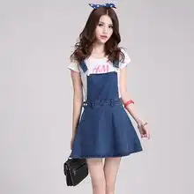 冒爱韩版牛仔背带显瘦a字连衣裙大码显瘦款日系甜美连衣裙女吊带
