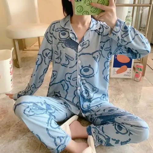 牛奶丝韩版宽松ins风甜美可爱卡通长袖家居服
