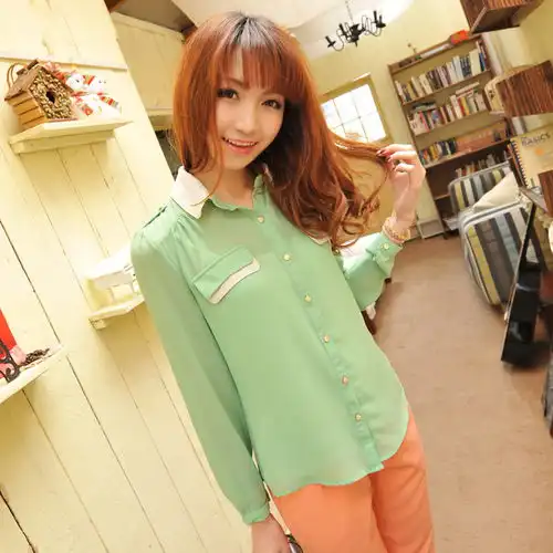 天晴家春装拼色薄荷绿翻领透视雪纺长袖衬衫堆糖,美图壁纸兴趣社区
