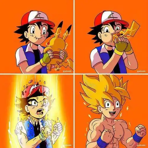 毁童年系列,小智与皮卡丘成了赛亚人,加菲猫成了老虎
