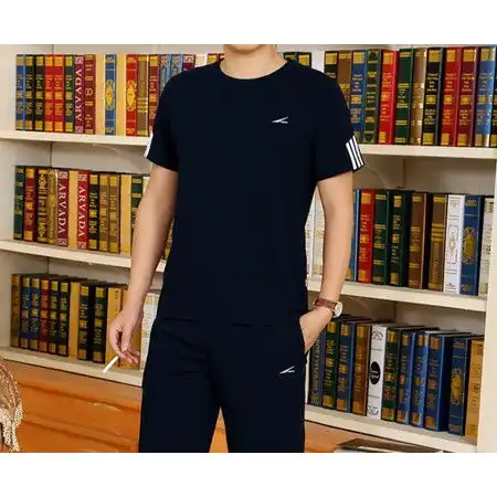 sp中年短袖短裤运动套装男夏季圆领中老年男士运动服大码休闲爸爸装
