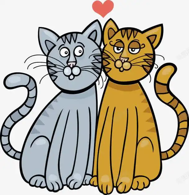 手绘猫咪甜蜜心形图案平面电商创意素材手绘心形素材
