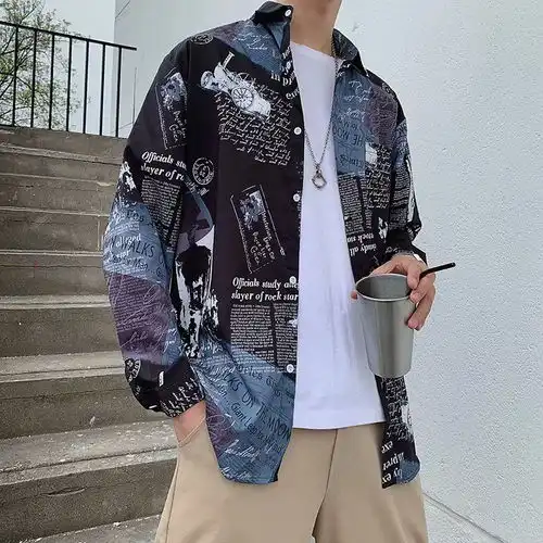 春夏衬衫韩版男潮流学生长袖衬衫男青年长袖情侣衬衫帅气休闲衬衣
