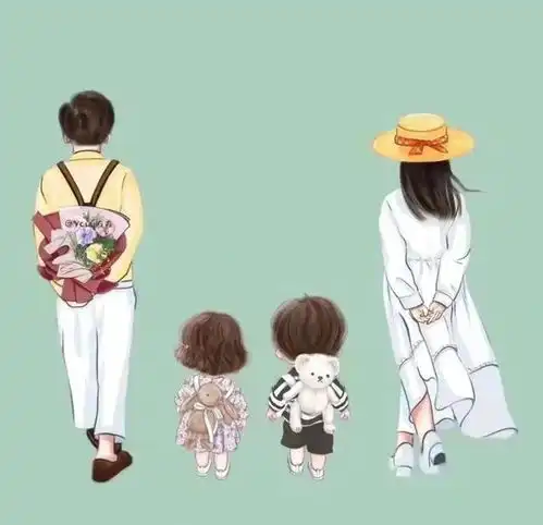 手绘全家福背影
