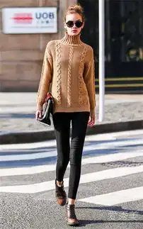 高领毛衣搭配什么裙子裤子都ok
