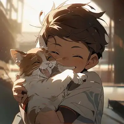 2023最新温暖抱猫咪男生动漫头像
