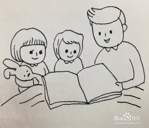 怎么画爸爸给孩子讲故事简笔画
