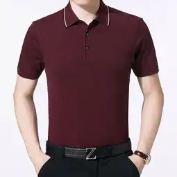 2018新品中老年男装t恤短袖桑蚕丝针织纯色翻领爸爸装短袖t恤男
