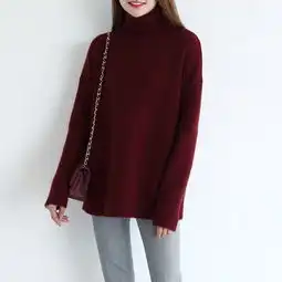 秋冬新款山羊绒衫女高领加厚套头毛衣宽松慵懒大码毛衫针织打底衫
